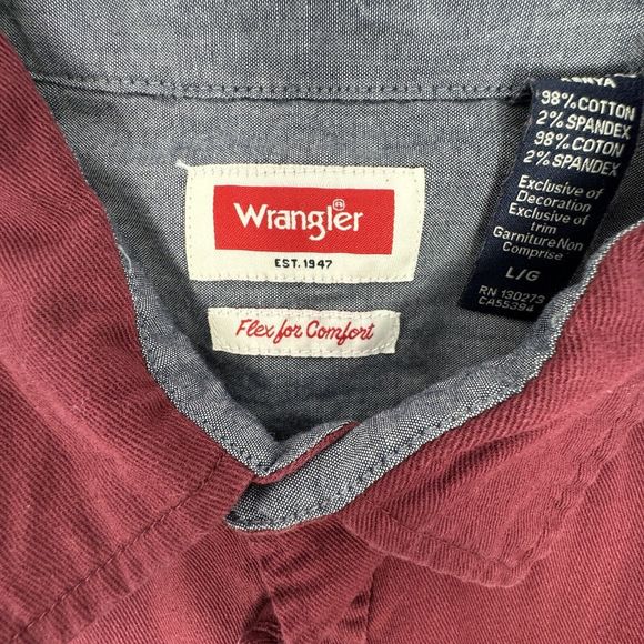 Wrangler Flex For Comfort Button‎ Up Long Sleeve Shirt Men's size LARGE Burgundy - Picture 5 of 6